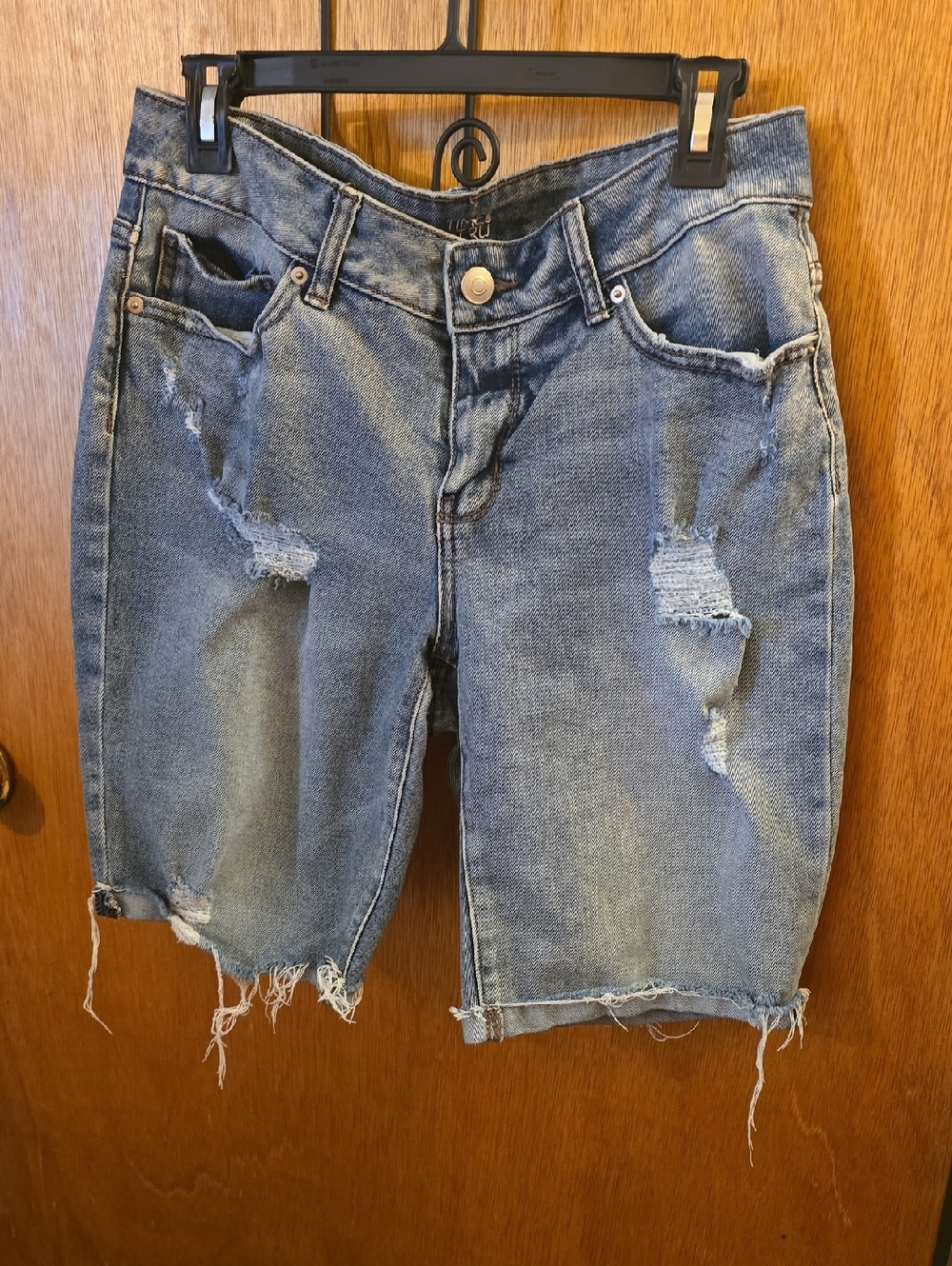 Time and Tru Distressed Denim Bermuda Shorts